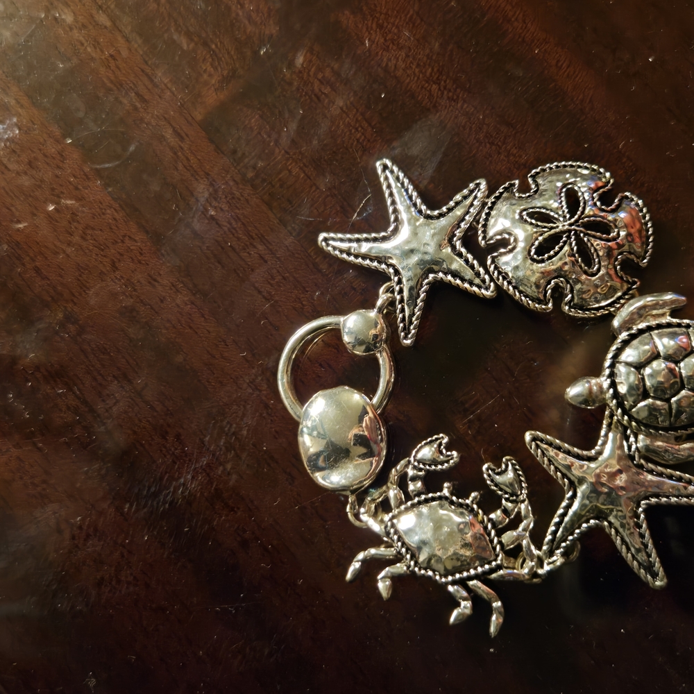 Silver Ocean-Themed Charm Bracelet